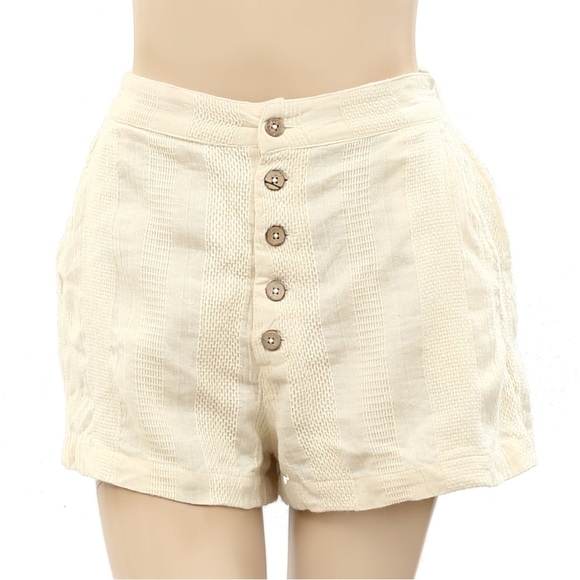Free People Beige Buttoned High Waist Shorts - Picture 2 of 16